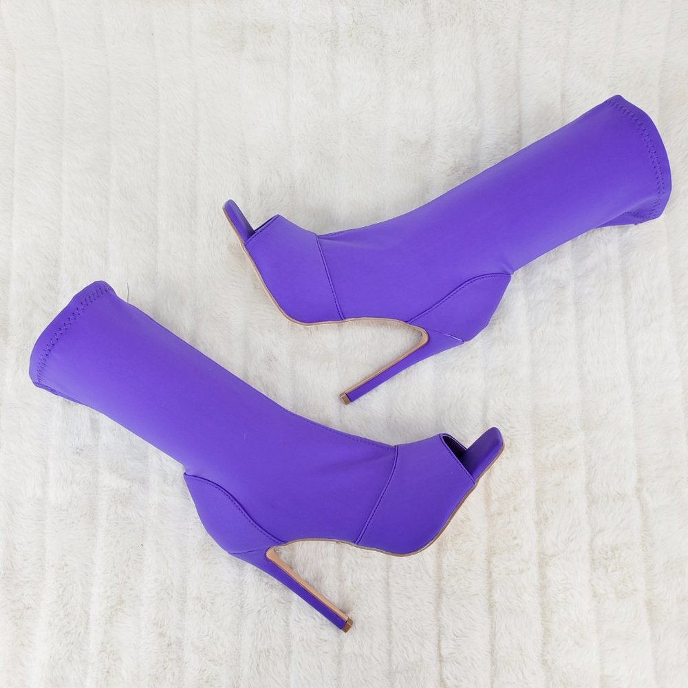Purple Stretch Square Open Toe Ankle Boots - Picture 3 of 11